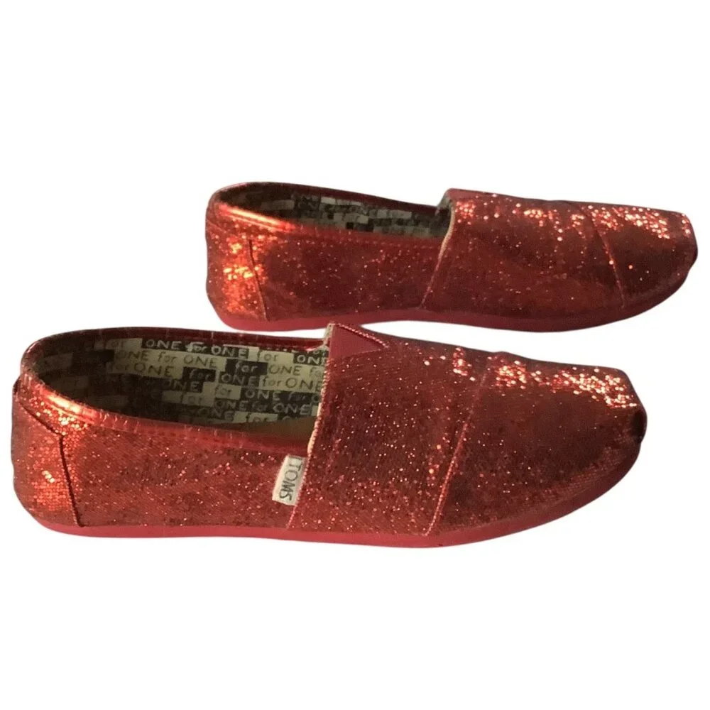 Toms Youth‎ Classic Red Glitter Slip On Shoes Size 5.5 Lightweight Casual Flats
